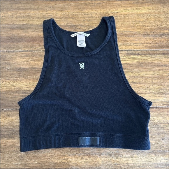 Victoria Secret Women Top Small Black Cropped Ribbed Racerback Tank Bralette - Picture 2 of 10